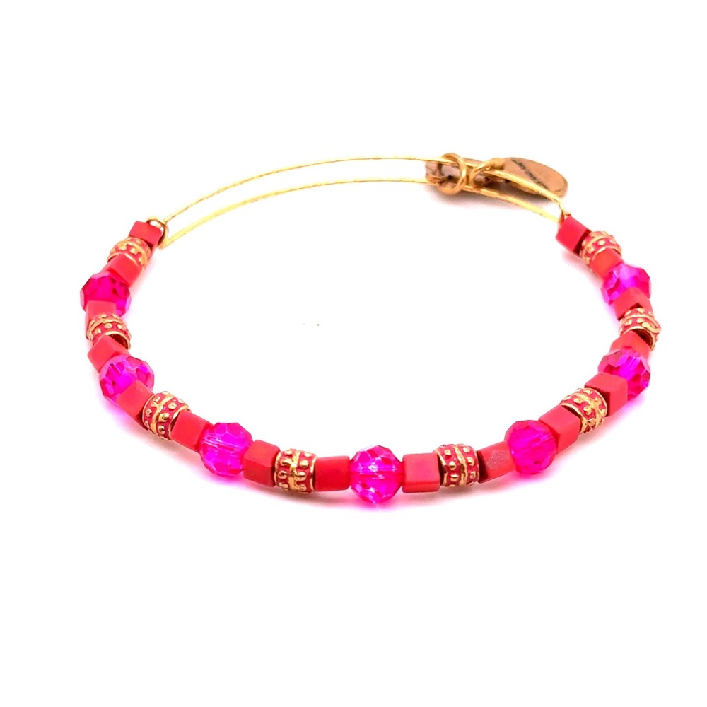 Alex and Ani Pink and Red Beaded Expandable Gold Tone Bangle Bracelet